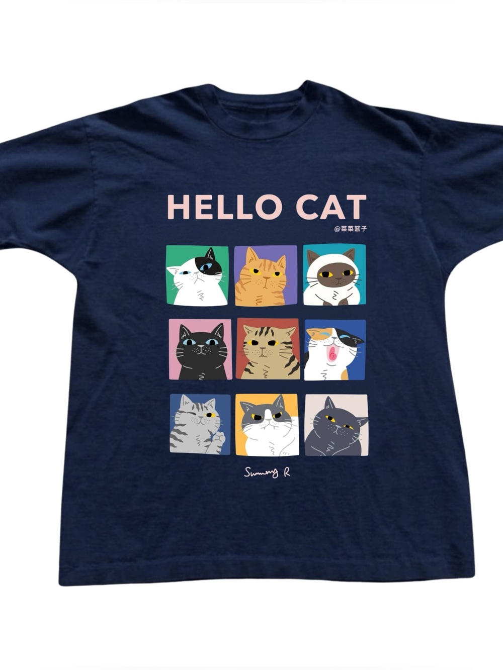 Gildan HELLO CAT Navy Graphic Cat T-Shirt